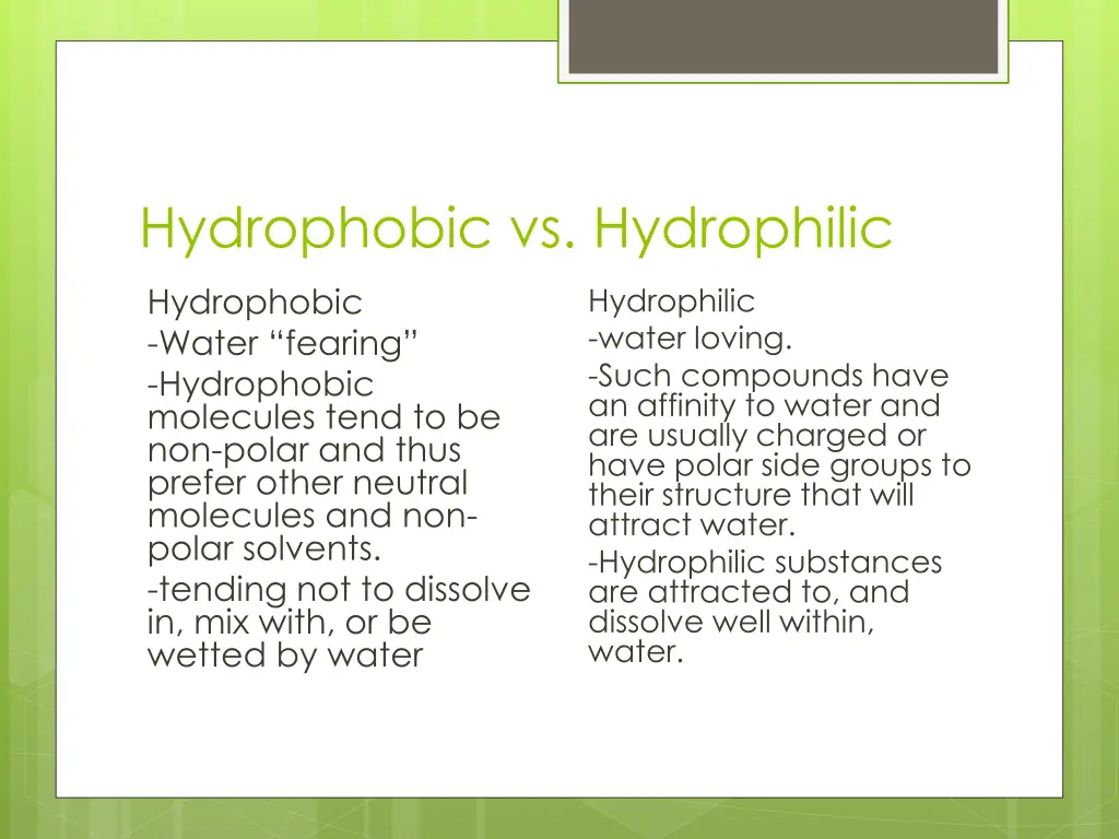 hydrophobic vs hydrophilic