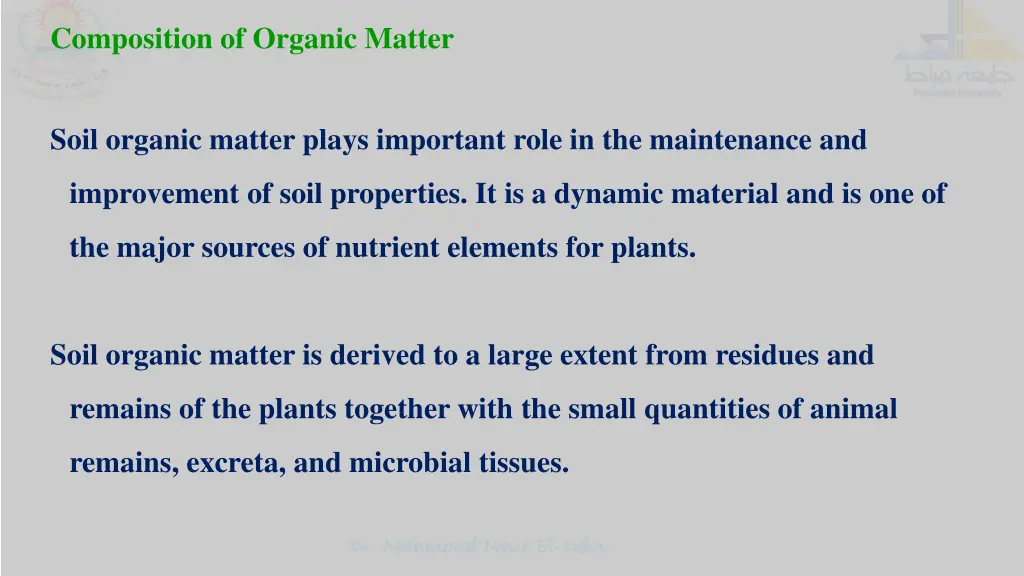 composition of organic matter