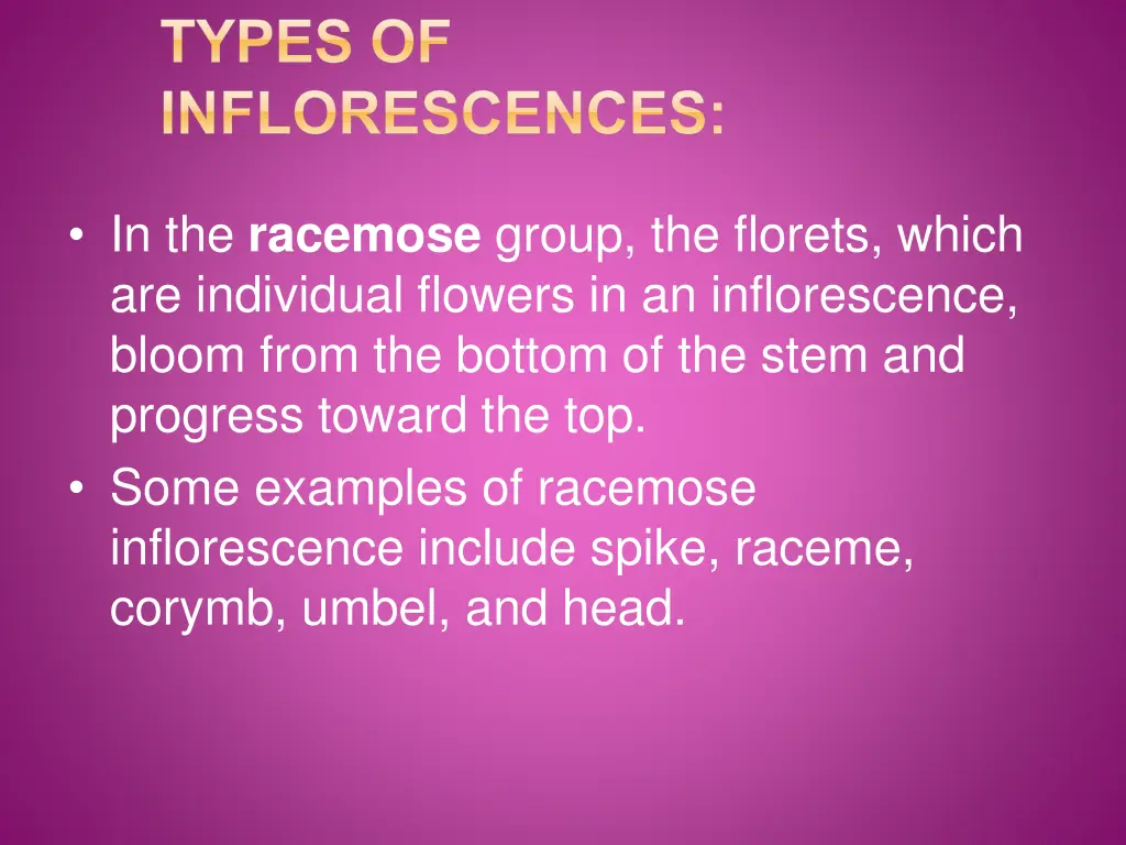 types of inflorescences