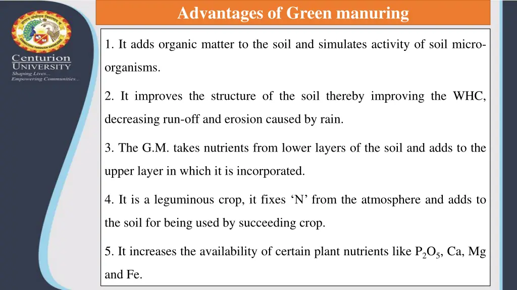 advantages of green manuring