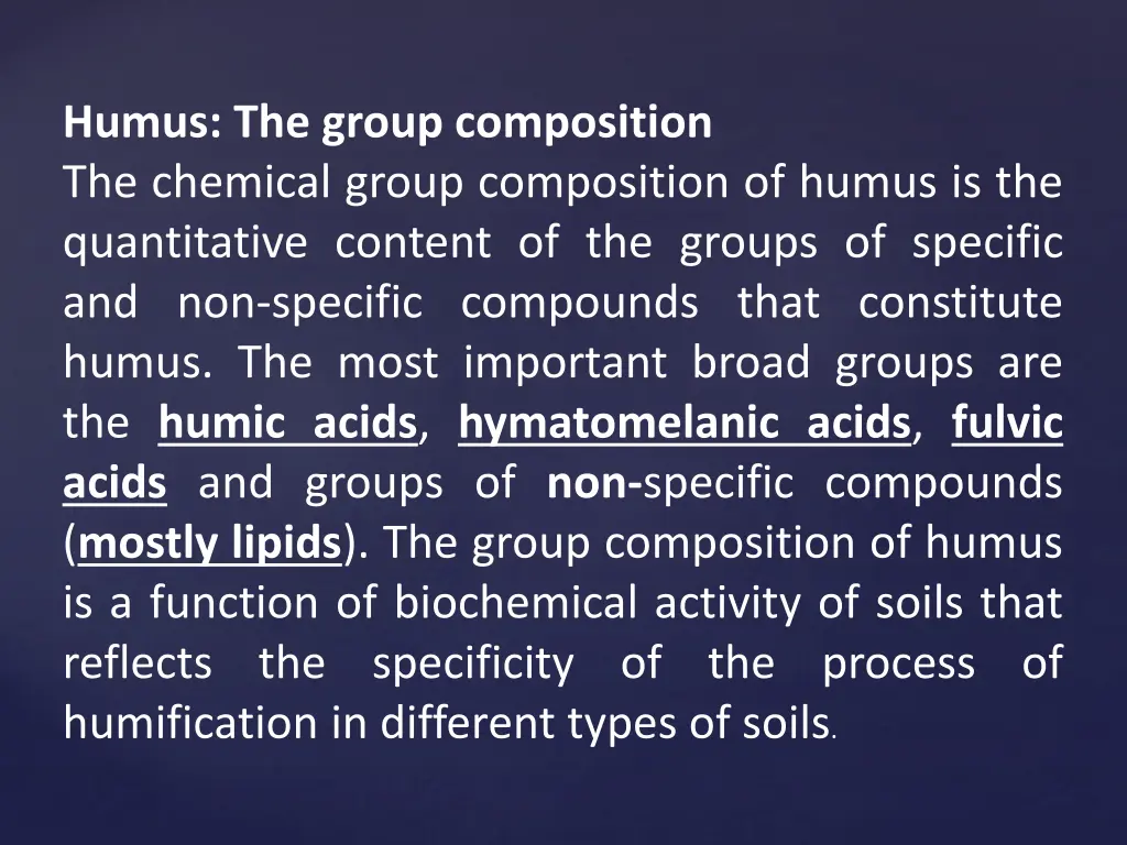 humus the group composition the chemical group