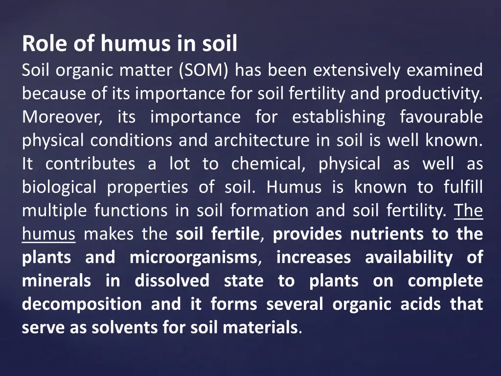 role of humus in soil soil organic matter