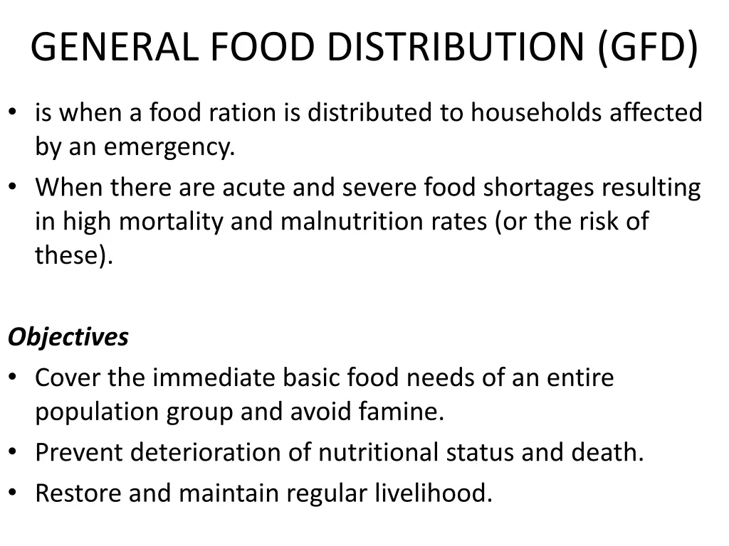 general food distribution gfd