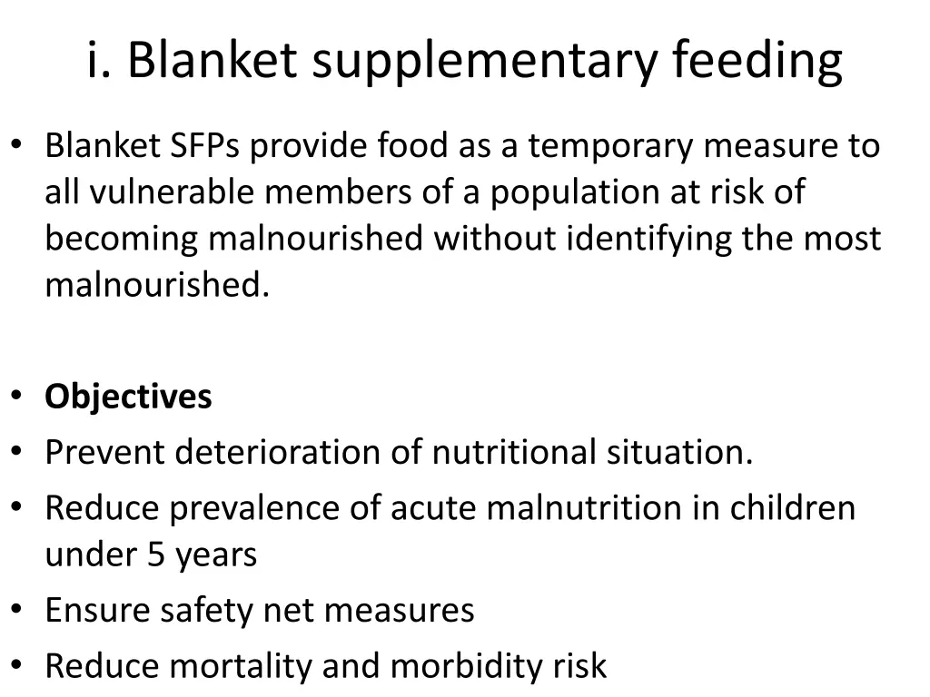 i blanket supplementary feeding