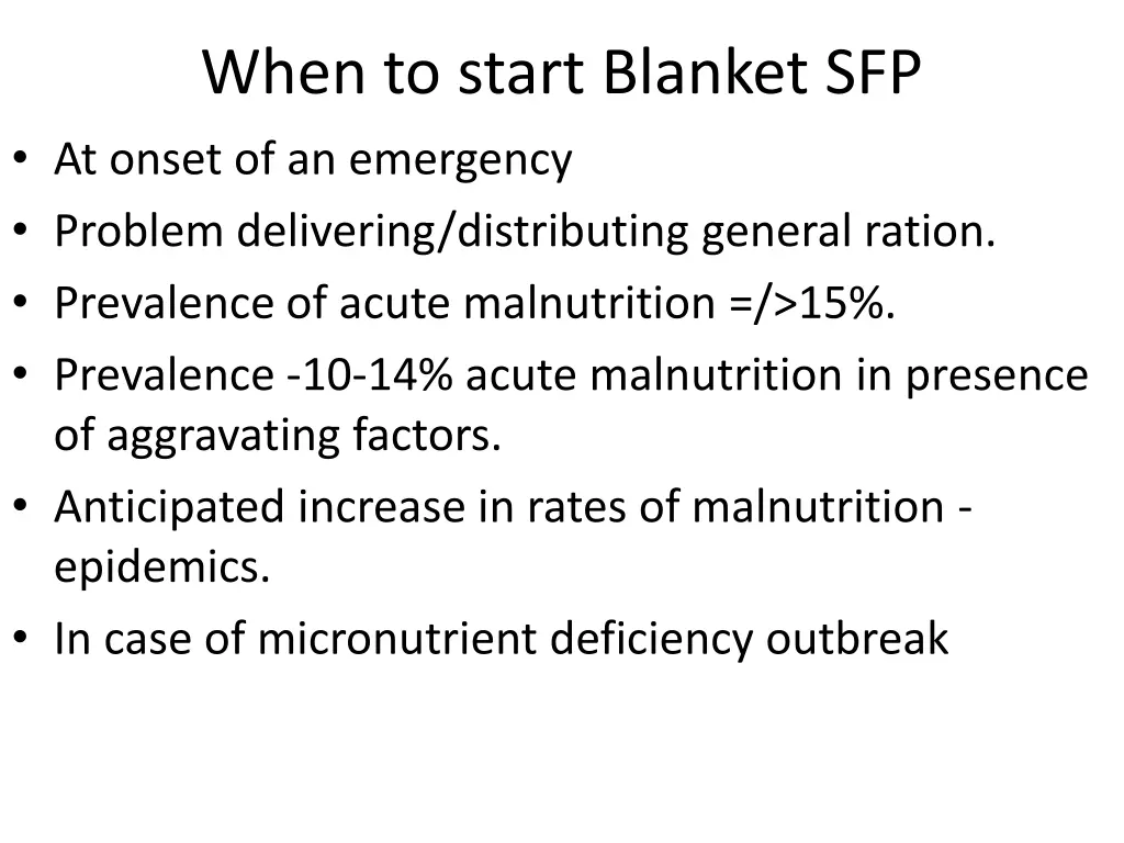 when to start blanket sfp at onset