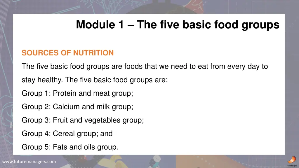 module 1 the five basic food groups