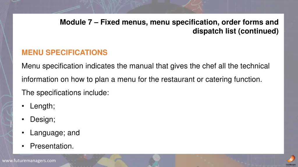 module 7 fixed menus menu specification order 1