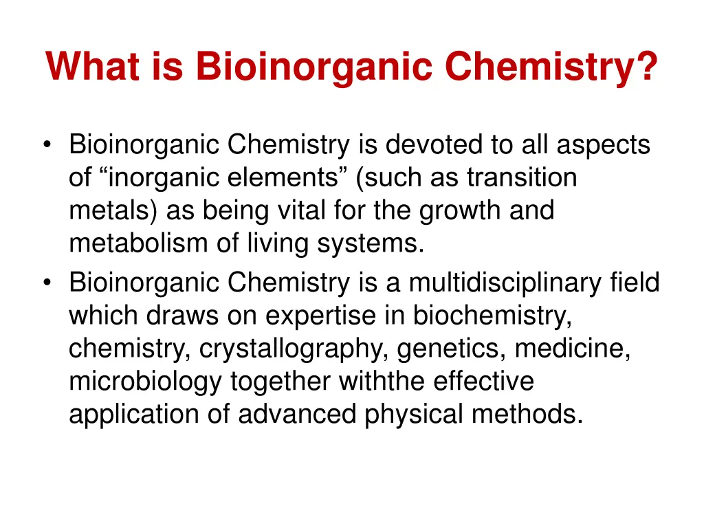 what is bioinorganic chemistry