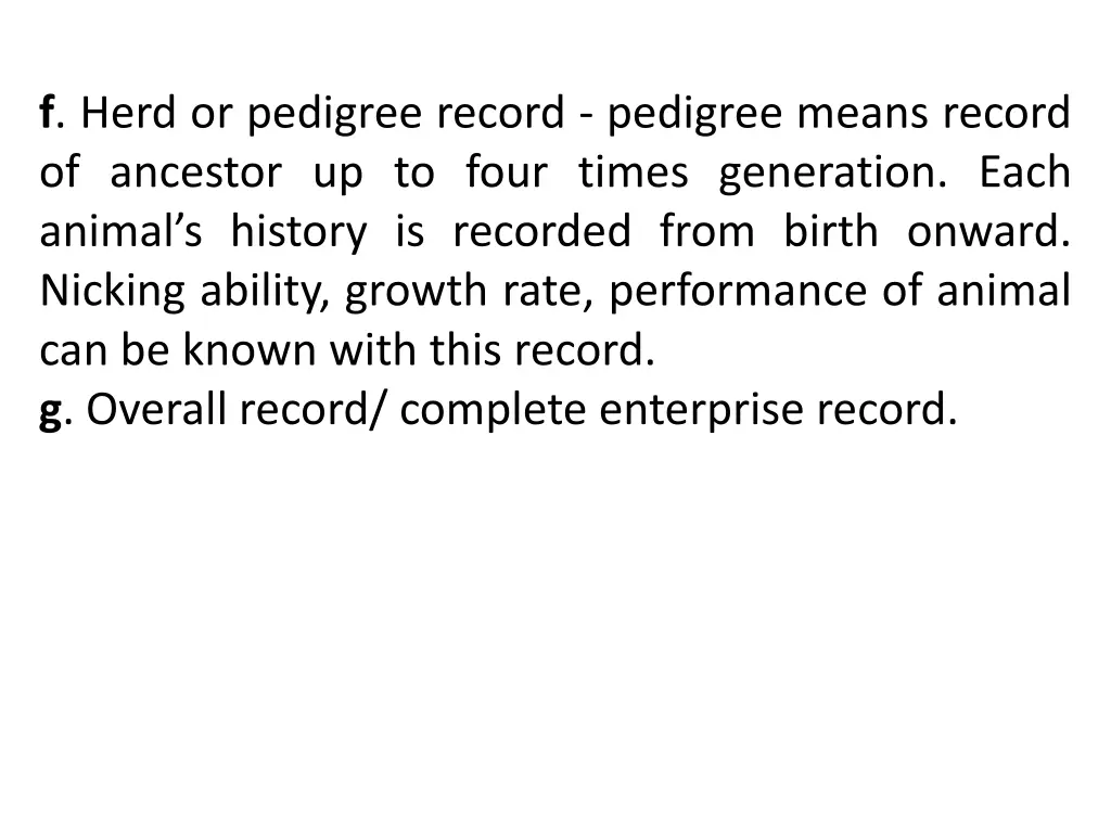 f herd or pedigree record pedigree means record