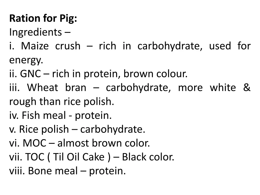 ration for pig ingredients i maize crush rich