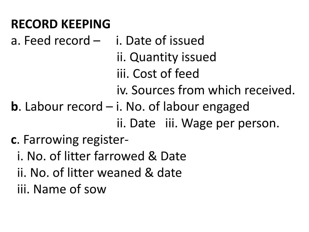 record keeping a feed record i date of issued