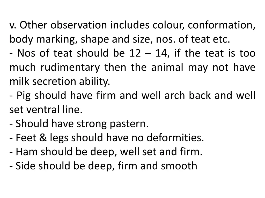 v other observation includes colour conformation