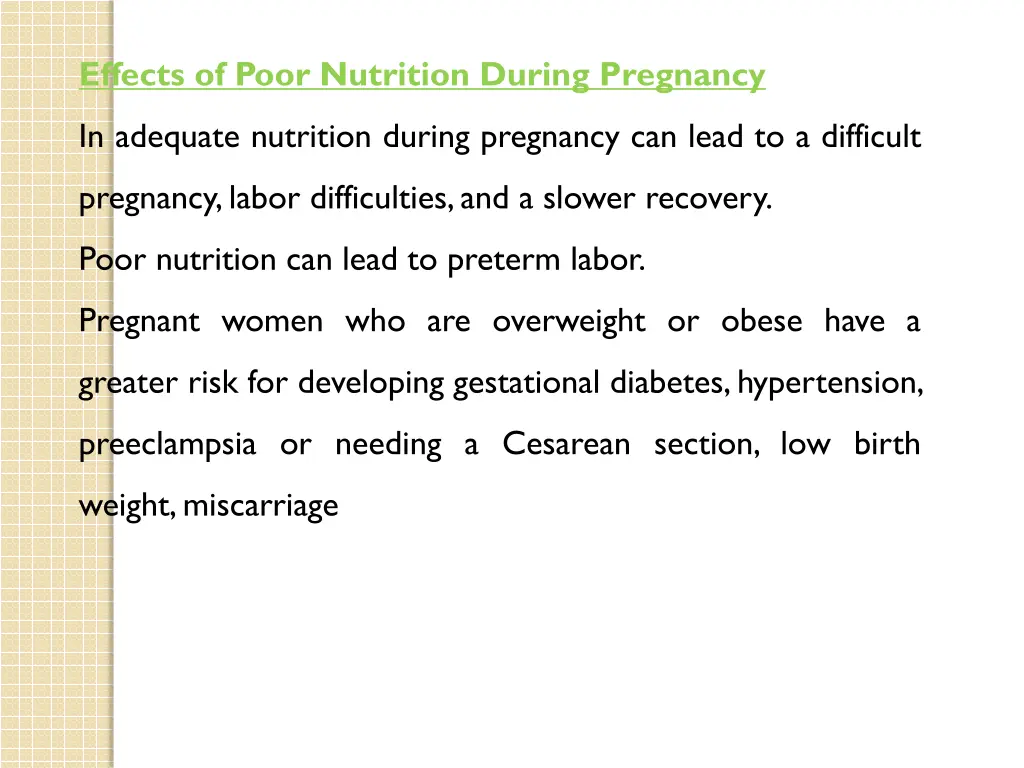 effects of poor nutrition during pregnancy