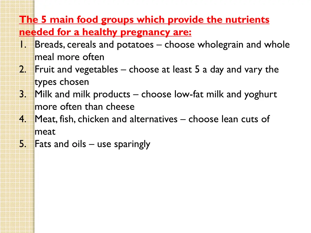 the 5 main food groups which provide