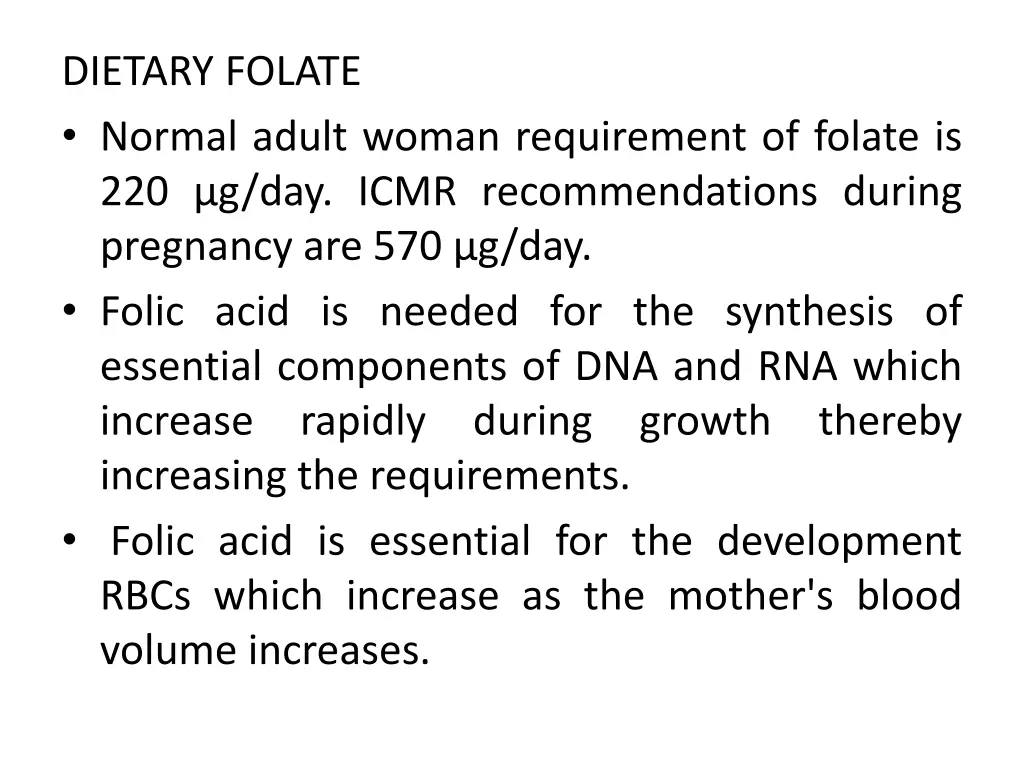 dietary folate normal adult woman requirement