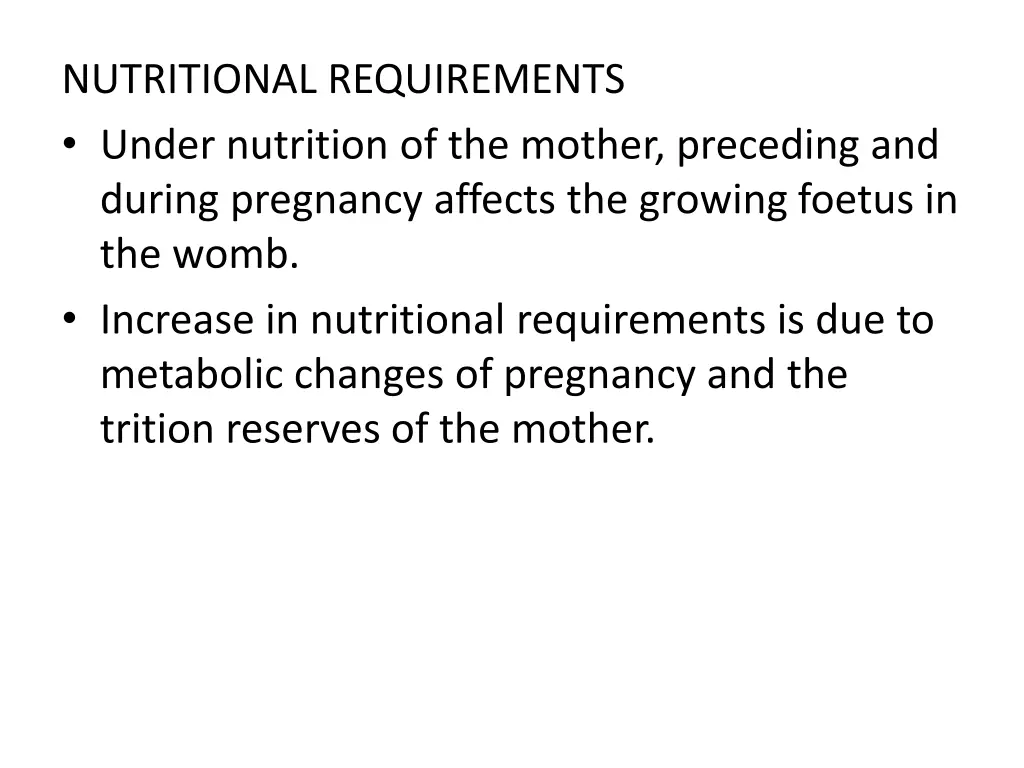 nutritional requirements under nutrition