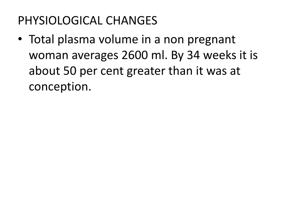 physiological changes total plasma volume