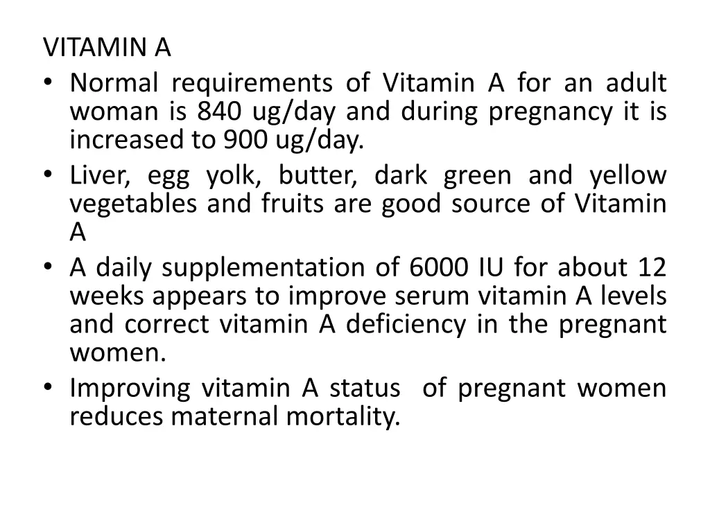 vitamin a normal requirements of vitamin