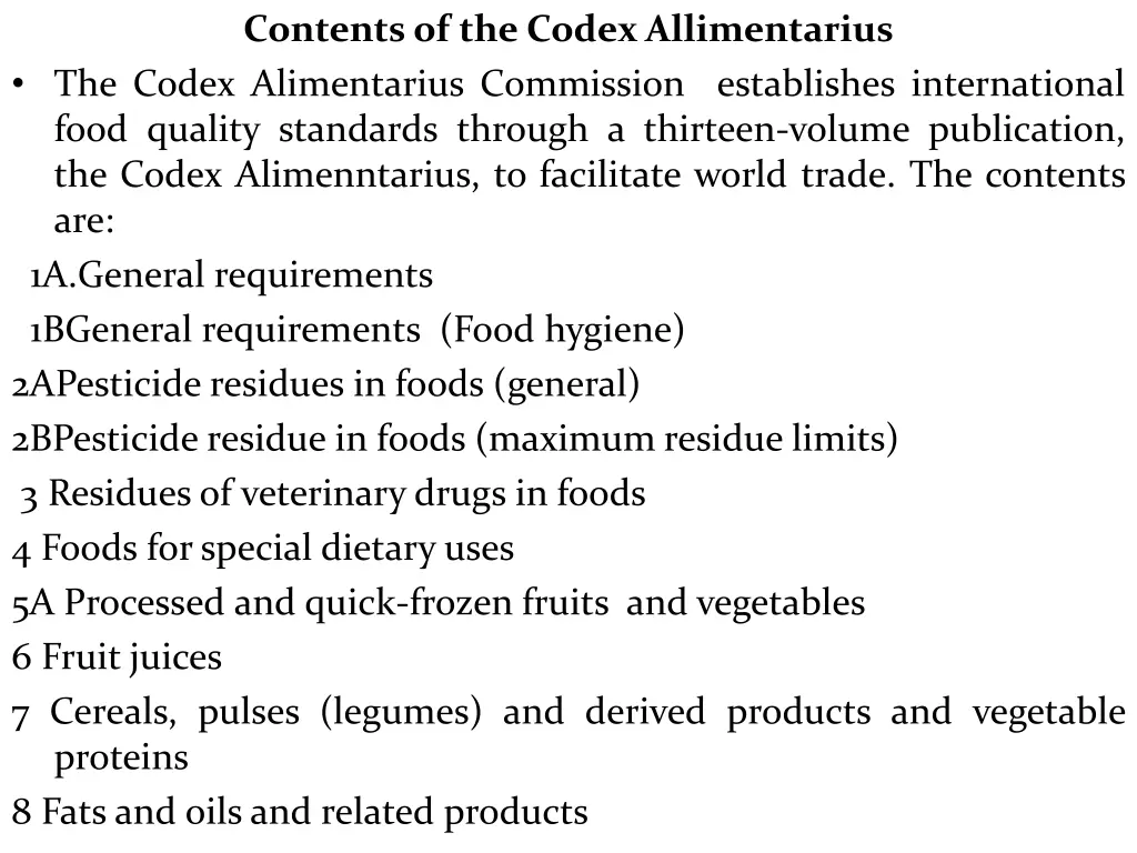 contents of the codex allimentarius the codex