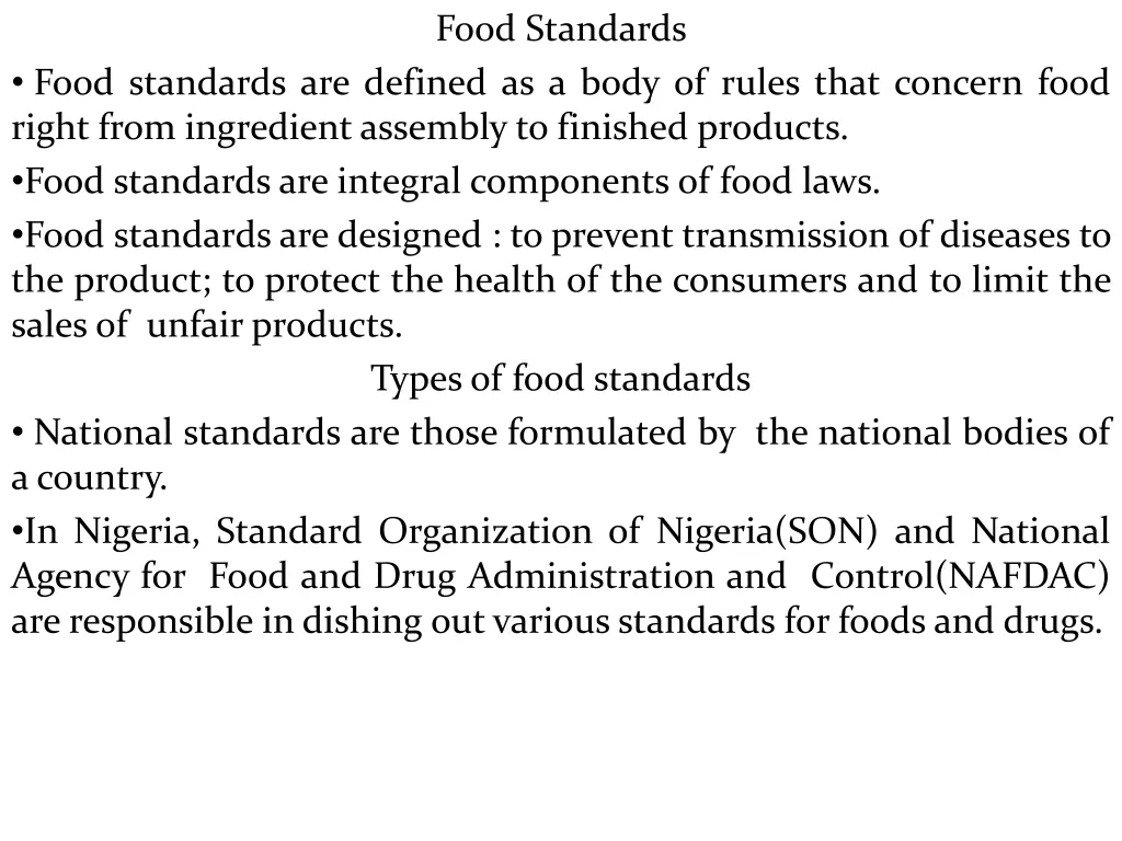 food standards