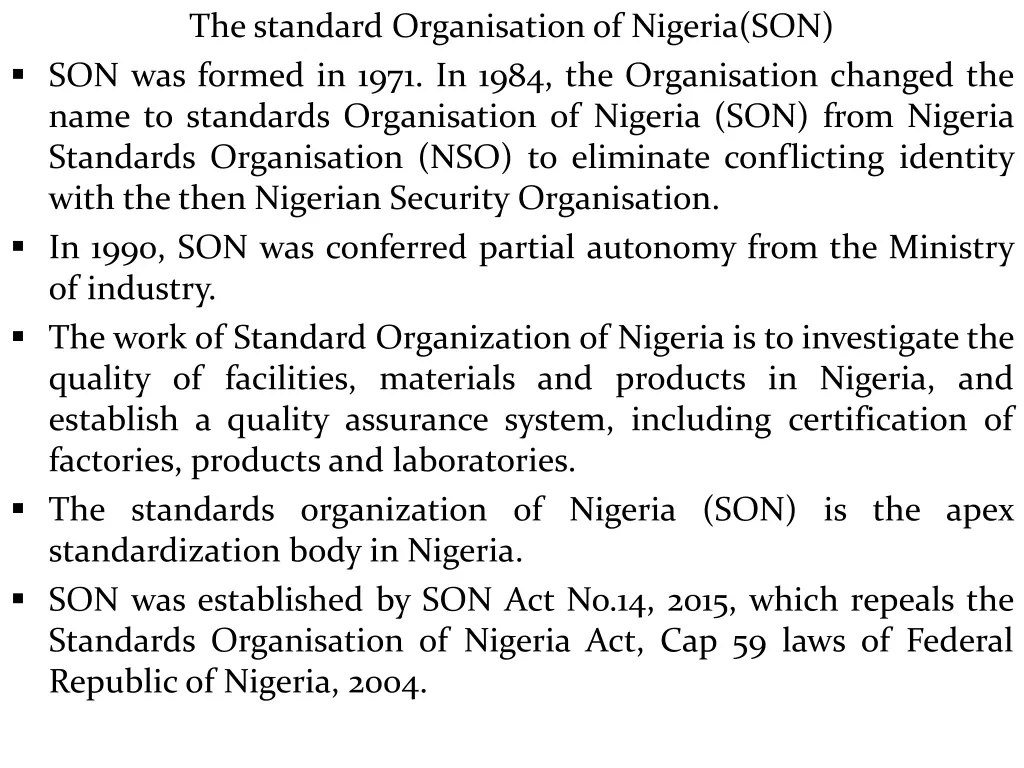 the standard organisation of nigeria