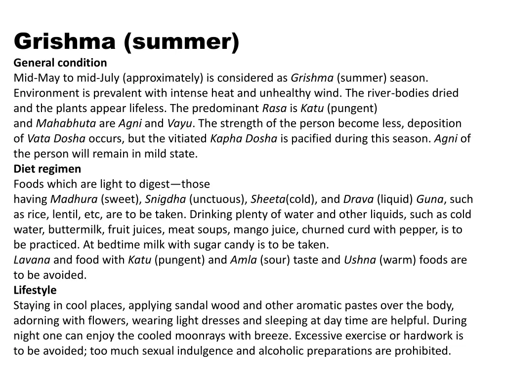 grishma summer general condition