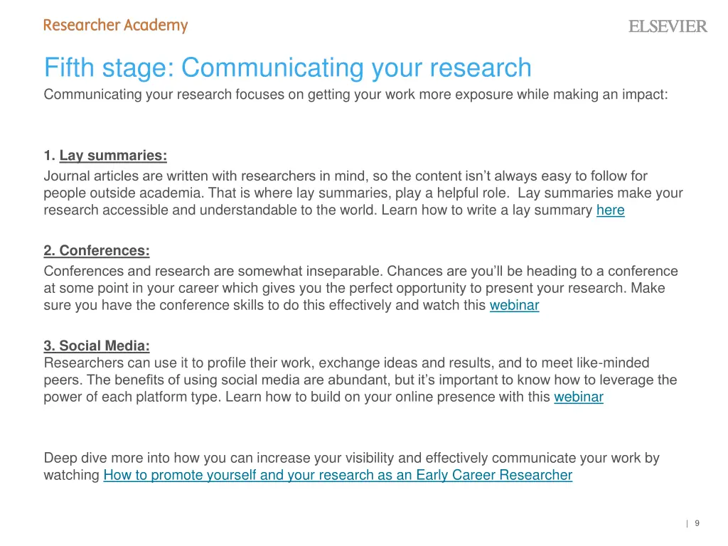 fifth stage communicating your research