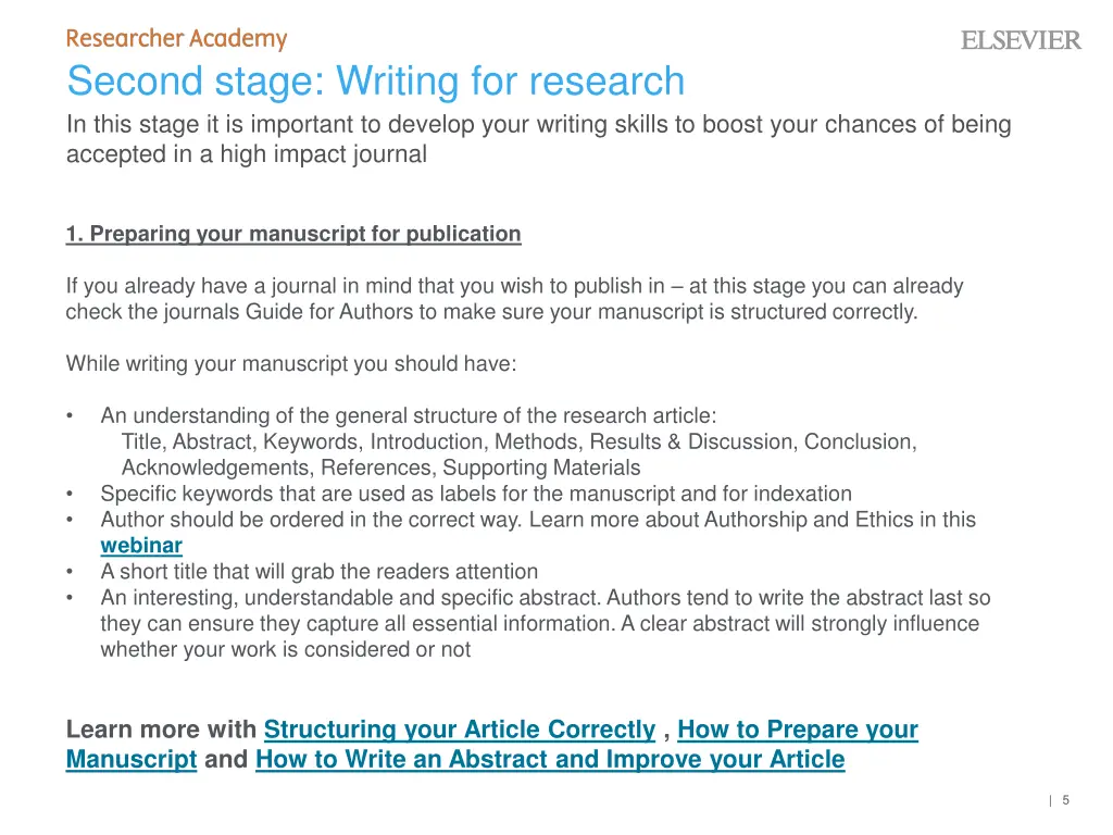 second stage writing for research