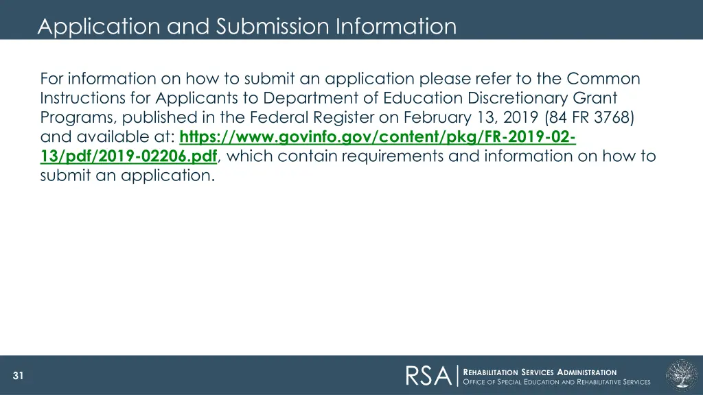 application and submission information