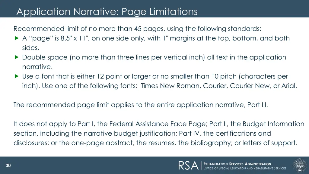 application narrative page limitations