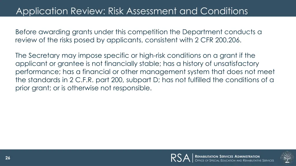 application review risk assessment and conditions