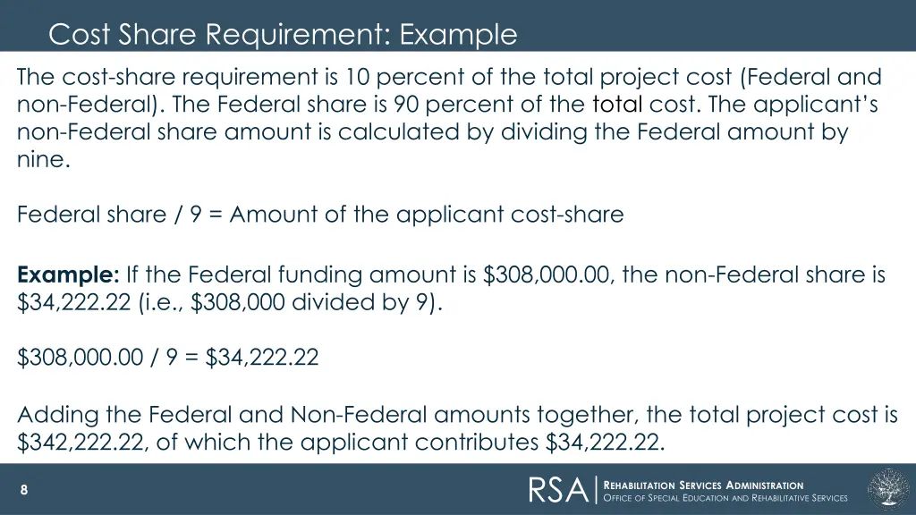 cost share requirement example the cost share