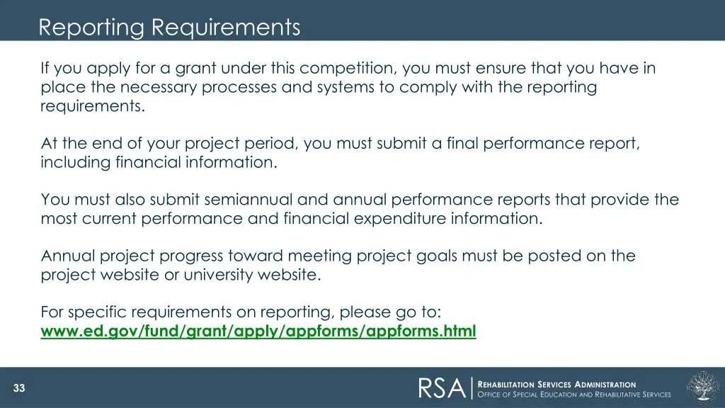 reporting requirements