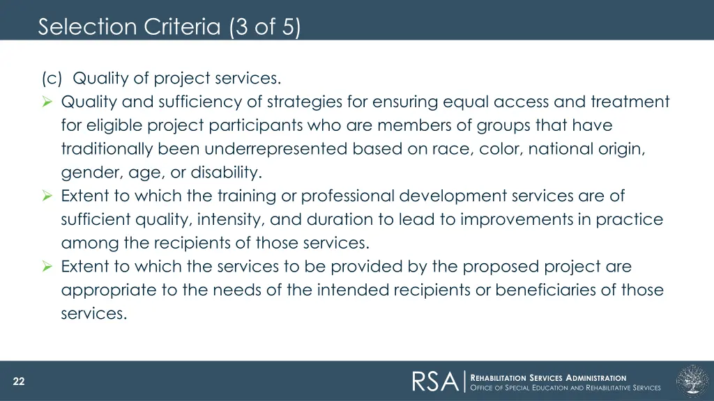 selection criteria 3 of 5