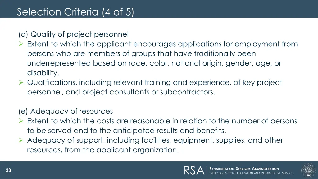 selection criteria 4 of 5