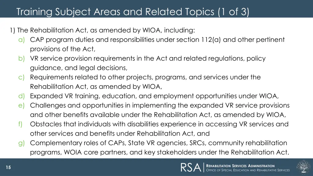 training subject areas and related topics 1 of 3