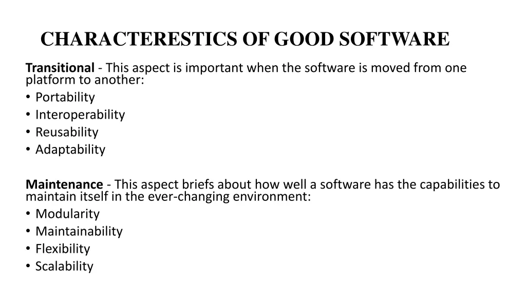 characterestics of good software