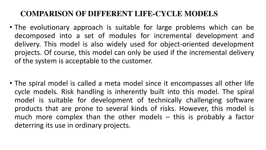 comparison of different life cycle models 1