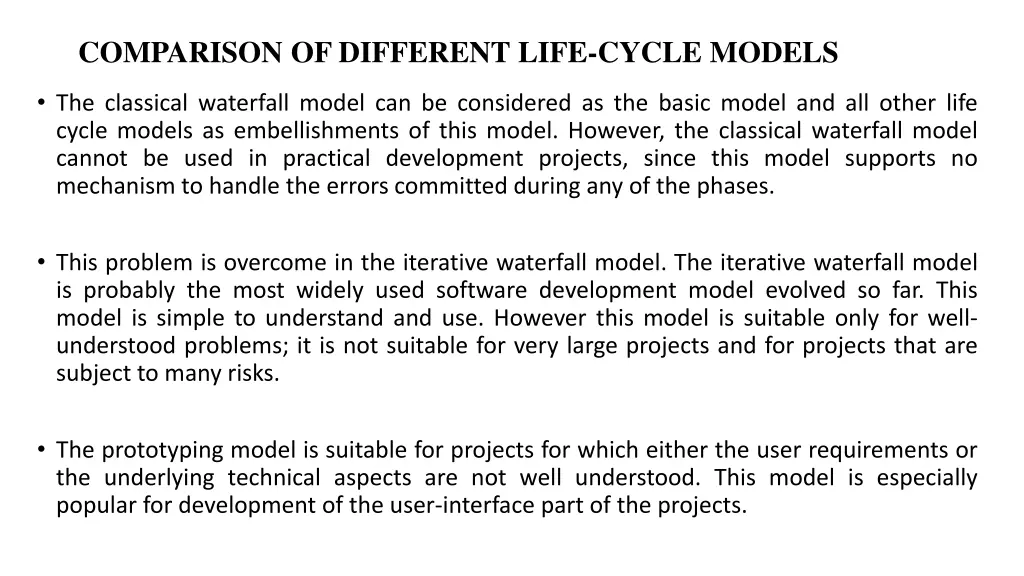 comparison of different life cycle models