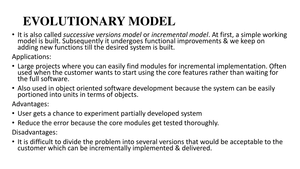 evolutionary model it is also called successive