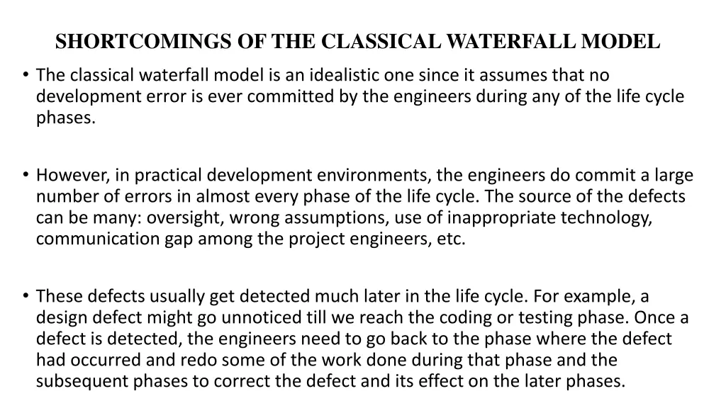 shortcomings of the classical waterfall model