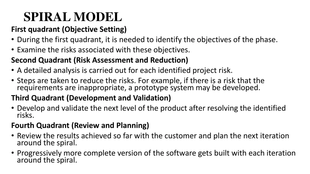 spiral model first quadrant objective setting