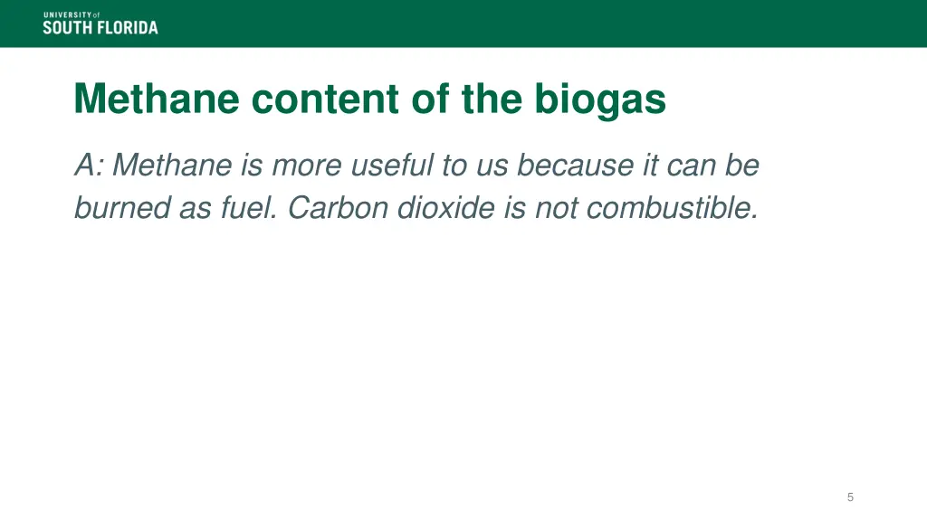 methane content of the biogas 1