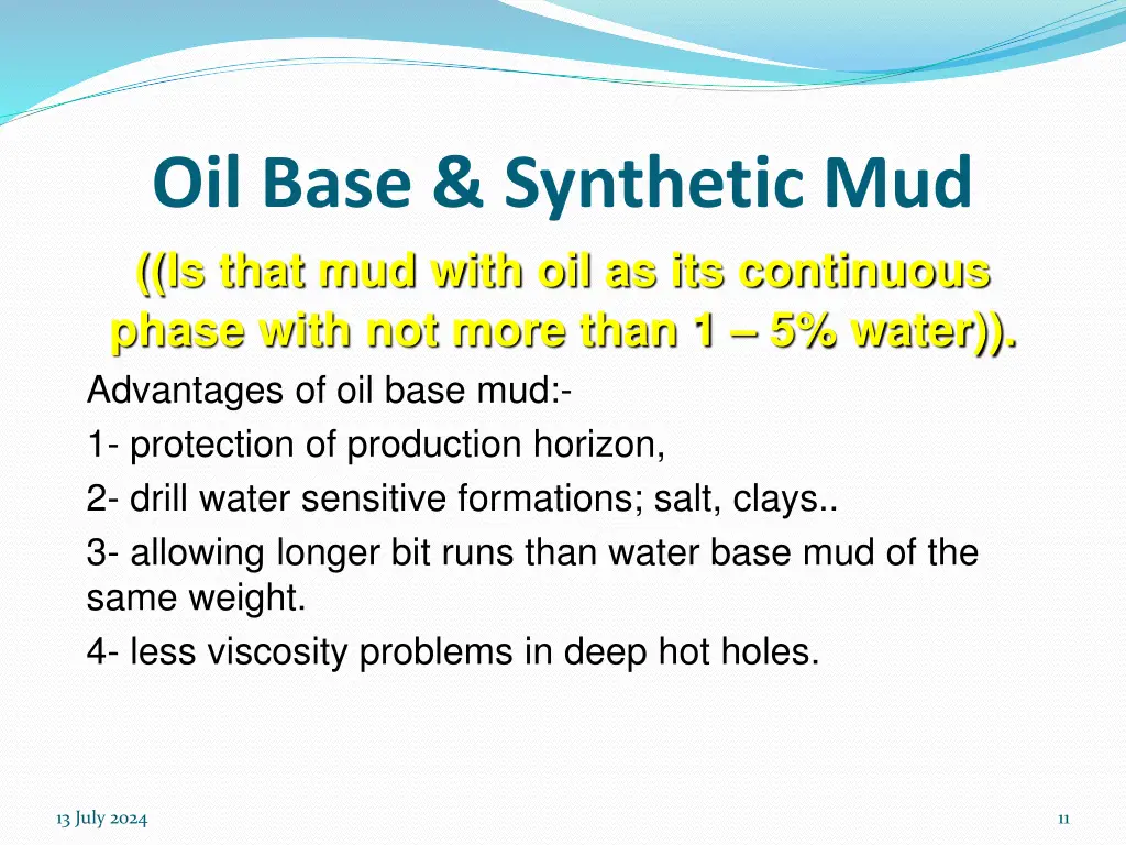 oil base synthetic mud