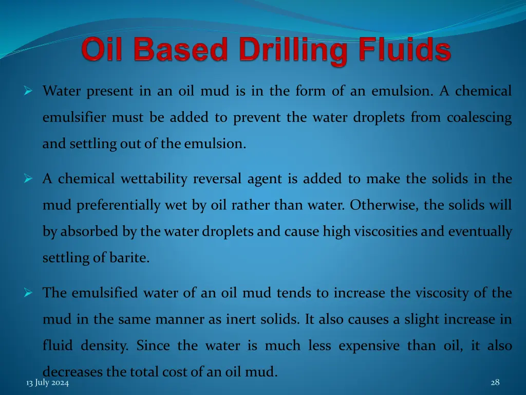 water present in an oil mud is in the form