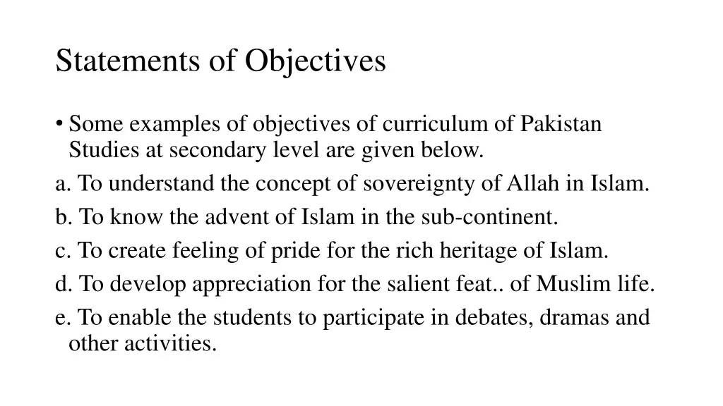 statements of objectives