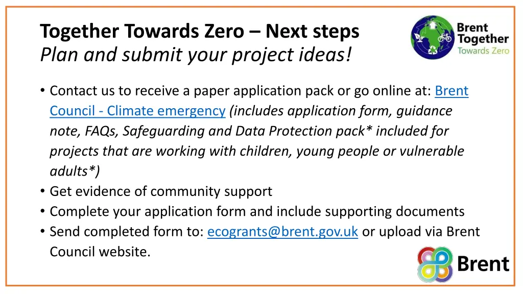 together towards zero next steps plan and submit