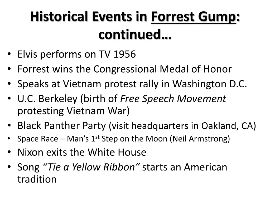 historical events in forrest gump continued elvis