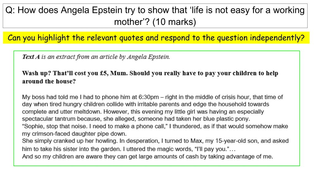 q how does angela epstein try to show that life