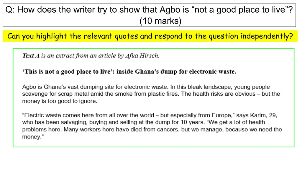 q how does the writer try to show that agbo